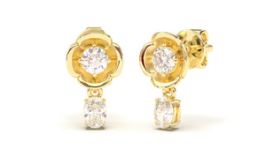Flower Theme Earrings with Pearshape and Round White Diamonds | Bloom Flora XIII