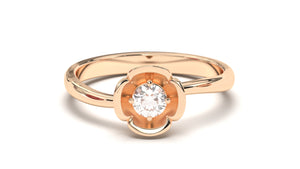 Flower Theme Ring with a Single Round White Diamond | Bloom Flora XIII