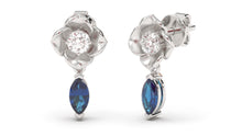 Load image into Gallery viewer, Earrings Flower Theme with Round White Diamonds and Marquise Blue Sapphires | Bloom Flora XIV
