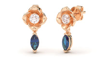 Load image into Gallery viewer, Earrings Flower Theme with Round White Diamonds and Marquise Blue Sapphires | Bloom Flora XIV
