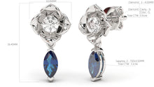 Load image into Gallery viewer, Earrings Flower Theme with Round White Diamonds and Marquise Blue Sapphires | Bloom Flora XIV

