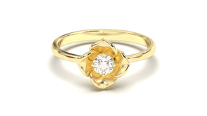 Flower Theme Ring with a Single Round White Diamond | Bloom Flora XIV
