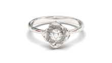 Load image into Gallery viewer, Flower Theme Ring with a Single Round White Diamond | Bloom Flora XIV
