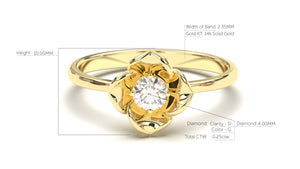 Flower Theme Ring with a Single Round White Diamond | Bloom Flora XIV