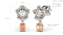 Load image into Gallery viewer, Earrings Flower Theme with Round White Diamonds and Oval Orange Sapphires | Bloom Flora XV
