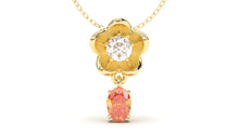 Load image into Gallery viewer, Pendant Flower Theme with Round White Diamond and Oval Orange Sapphire | Bloom Flora XV
