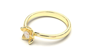 Flower Theme Ring with a Single Round White Diamond | Bloom Flora XV