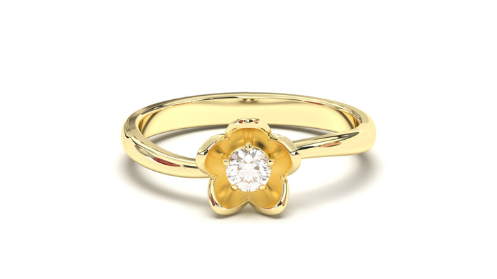 Flower Theme Ring with a Single Round White Diamond | Bloom Flora XV
