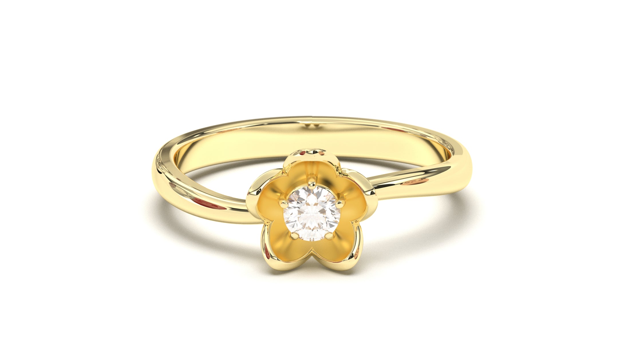 Flower Theme Ring with a Single Round White Diamond | Bloom Flora XV