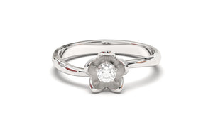 Flower Theme Ring with a Single Round White Diamond | Bloom Flora XV