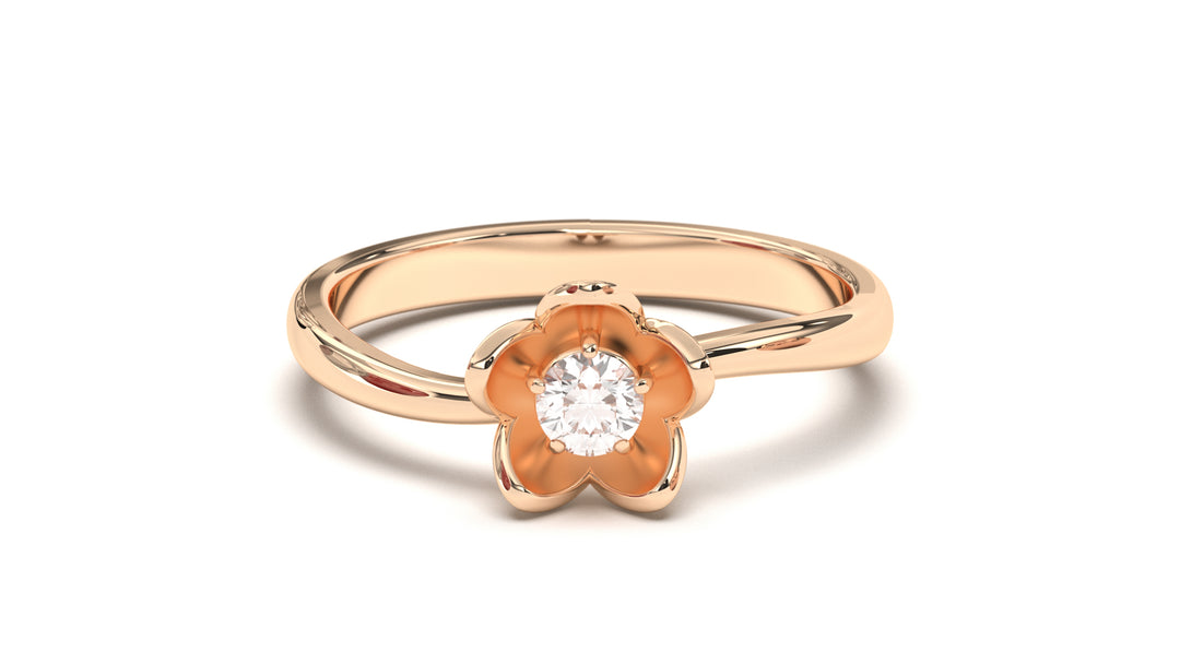 Flower Theme Ring with a Single Round White Diamond | Bloom Flora XV