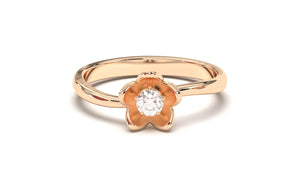 Flower Theme Ring with a Single Round White Diamond | Bloom Flora XV