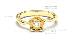 Flower Theme Ring with a Single Round White Diamond | Bloom Flora XV