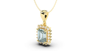 Vintage Style Pendant with Emerald Cut Aquamarine Complimented by White Round Diamonds | Heritage Retro I