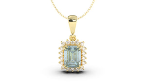 Vintage Style Pendant with Emerald Cut Aquamarine Complimented by White Round Diamonds | Heritage Retro I