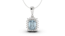 Load image into Gallery viewer, Vintage Style Pendant with Emerald Cut Aquamarine Complimented by White Round Diamonds | Heritage Retro I
