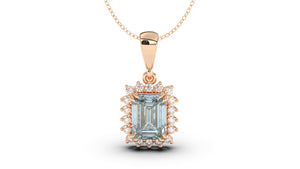 Vintage Style Pendant with Emerald Cut Aquamarine Complimented by White Round Diamonds | Heritage Retro I