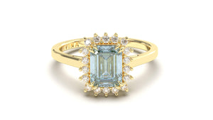 Vintage Style Ring with Round White Diamonds and Emerald Cut Aquamarine | Heritage Retro I