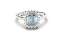 Load image into Gallery viewer, Vintage Style Ring with Round White Diamonds and Emerald Cut Aquamarine | Heritage Retro I
