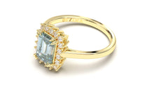 Load image into Gallery viewer, Vintage Style Ring with Round White Diamonds and Emerald Cut Aquamarine | Heritage Retro I
