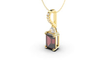 Load image into Gallery viewer, Vintage Style Pendant with Emerald Cut Garnet with Single White Trilliant and Round White Diamonds | Heritage Retro II

