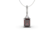 Load image into Gallery viewer, Vintage Style Pendant with Emerald Cut Garnet with Single White Trilliant and Round White Diamonds | Heritage Retro II
