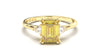 Vintage Style Ring with Yellow Emerald Cut Citrine Surrounded by Two White Trilliant Diamonds | Heritage Retro III