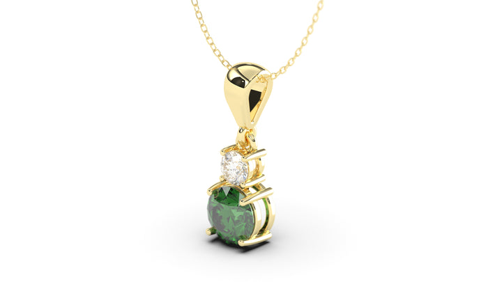 Vintage Style Pendant with Round Emerald and a White Round Diamond  | Heritage Retro IV