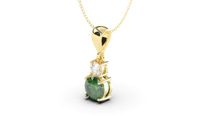 Vintage Style Pendant with Round Emerald and a White Round Diamond  | Heritage Retro IV