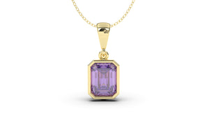 Vintage Style Pendant with Emerald Cut Amethyst set in Bezel Setting | Heritage Retro V