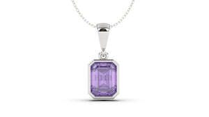 Vintage Style Pendant with Emerald Cut Amethyst set in Bezel Setting | Heritage Retro V