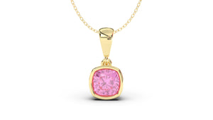 Vintage Style Pendant with Cushion Cut Pink Sapphire set in Bezel Setting | Heritage Retro VII