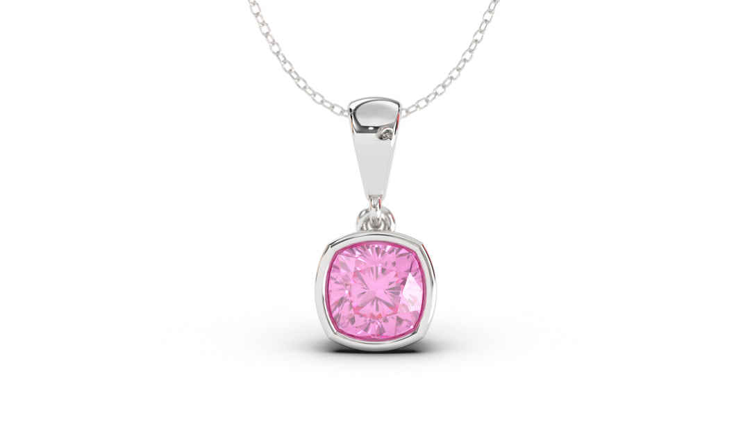 Vintage Style Pendant with Cushion Cut Pink Sapphire set in Bezel Setting | Heritage Retro VII