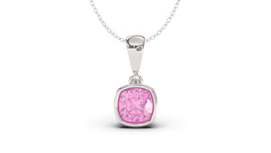 Vintage Style Pendant with Cushion Cut Pink Sapphire set in Bezel Setting | Heritage Retro VII