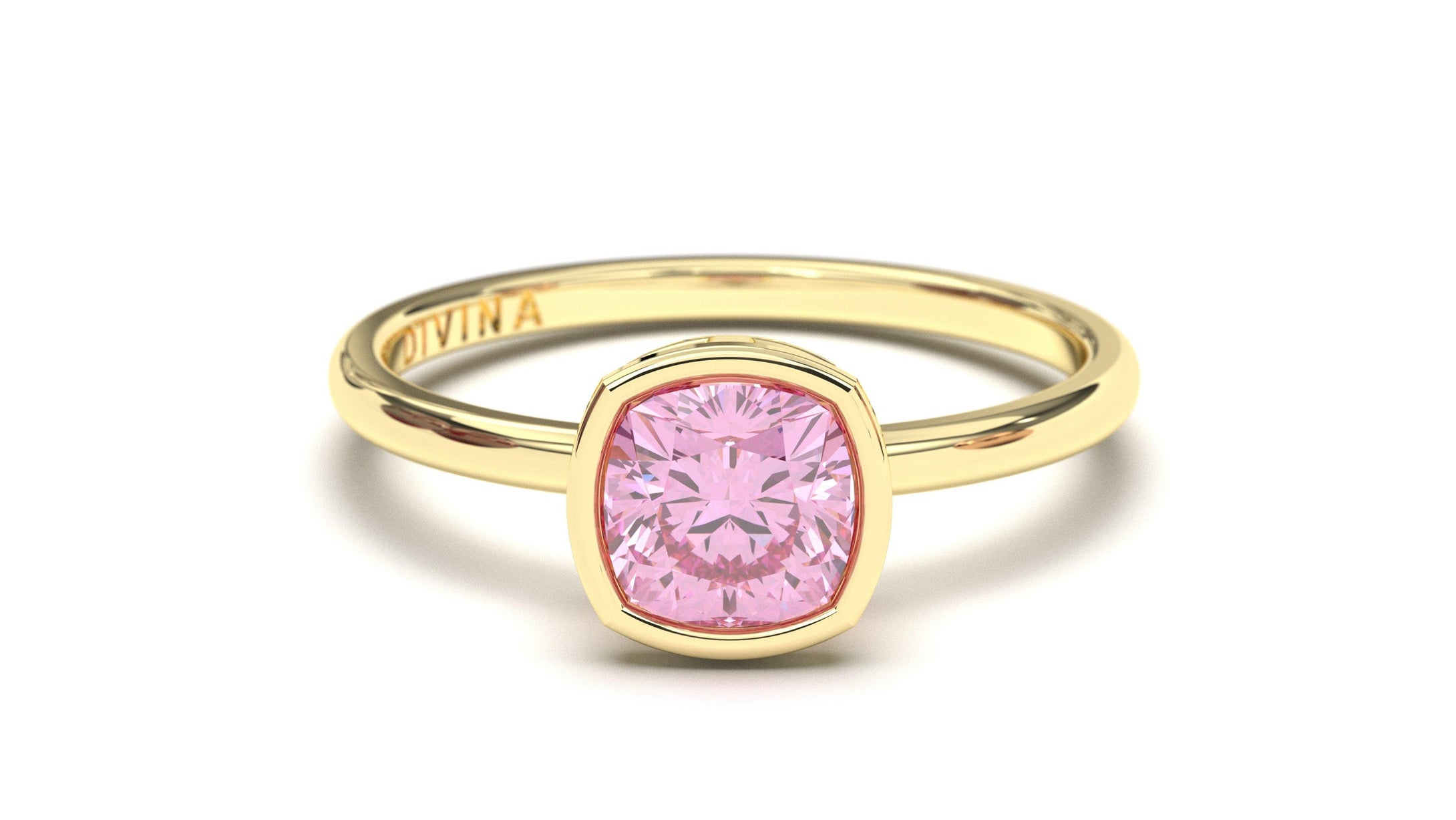 Vintage Style Ring with Cushion Cut Pink Sapphire in Bezel Setting | Heritage Retro VII