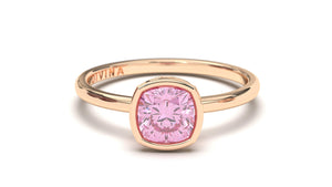 Vintage Style Ring with Cushion Cut Pink Sapphire in Bezel Setting | Heritage Retro VII