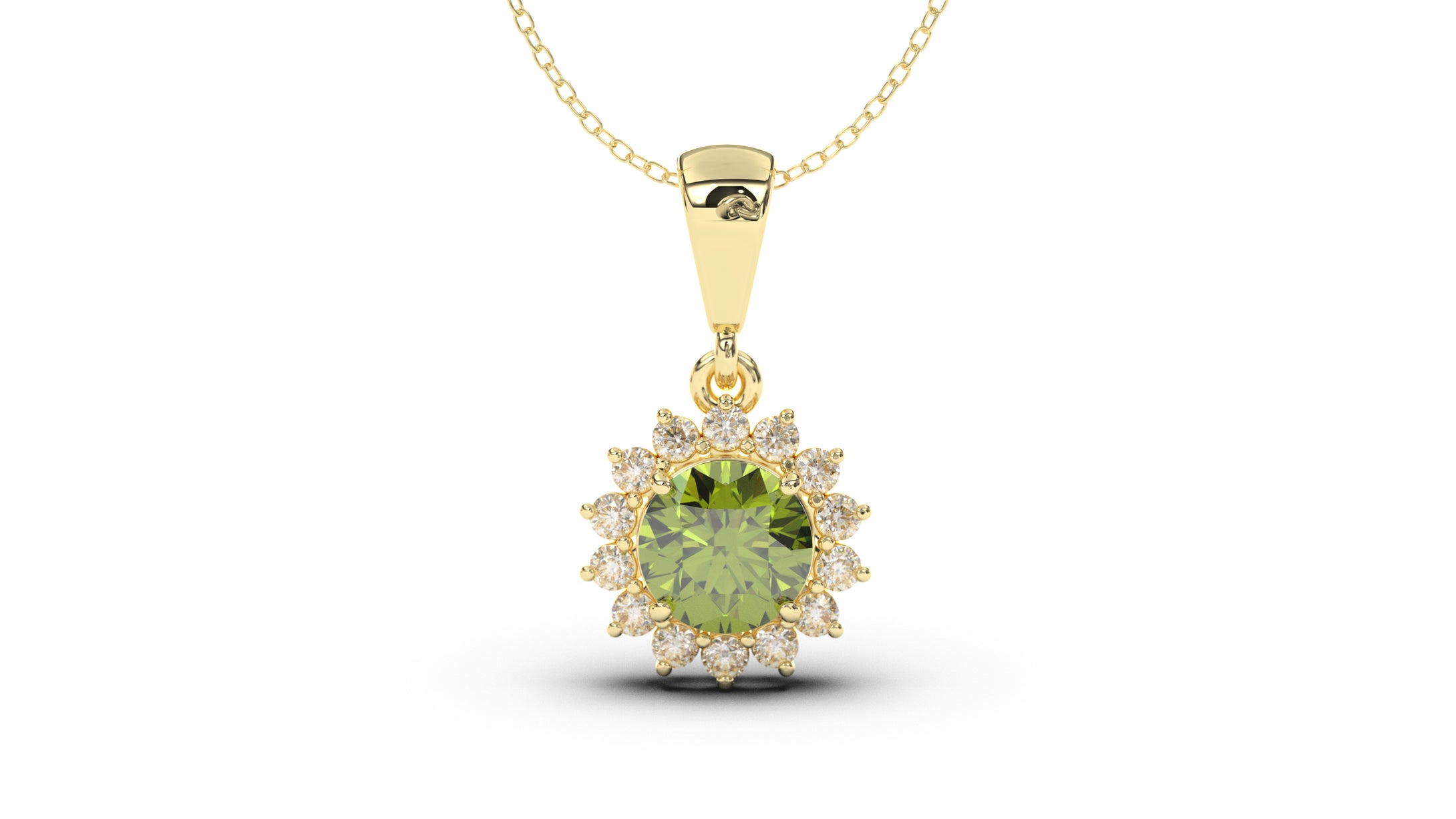 Vintage Style Pendant with Round Green Peridot and Round White Diamonds  | Heritage Retro X