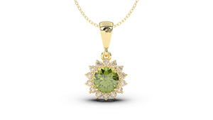Vintage Style Pendant with Round Green Peridot and Round White Diamonds  | Heritage Retro X