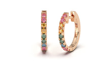 Load image into Gallery viewer, Huggie Earrings with Multi-Colored Round Sapphires | Kaleidoscope Harlequin I
