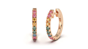 Huggie Earrings with Multi-Colored Round Sapphires | Kaleidoscope Harlequin I