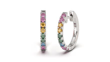 Load image into Gallery viewer, Huggie Earrings with Multi-Colored Round Sapphires | Kaleidoscope Harlequin I
