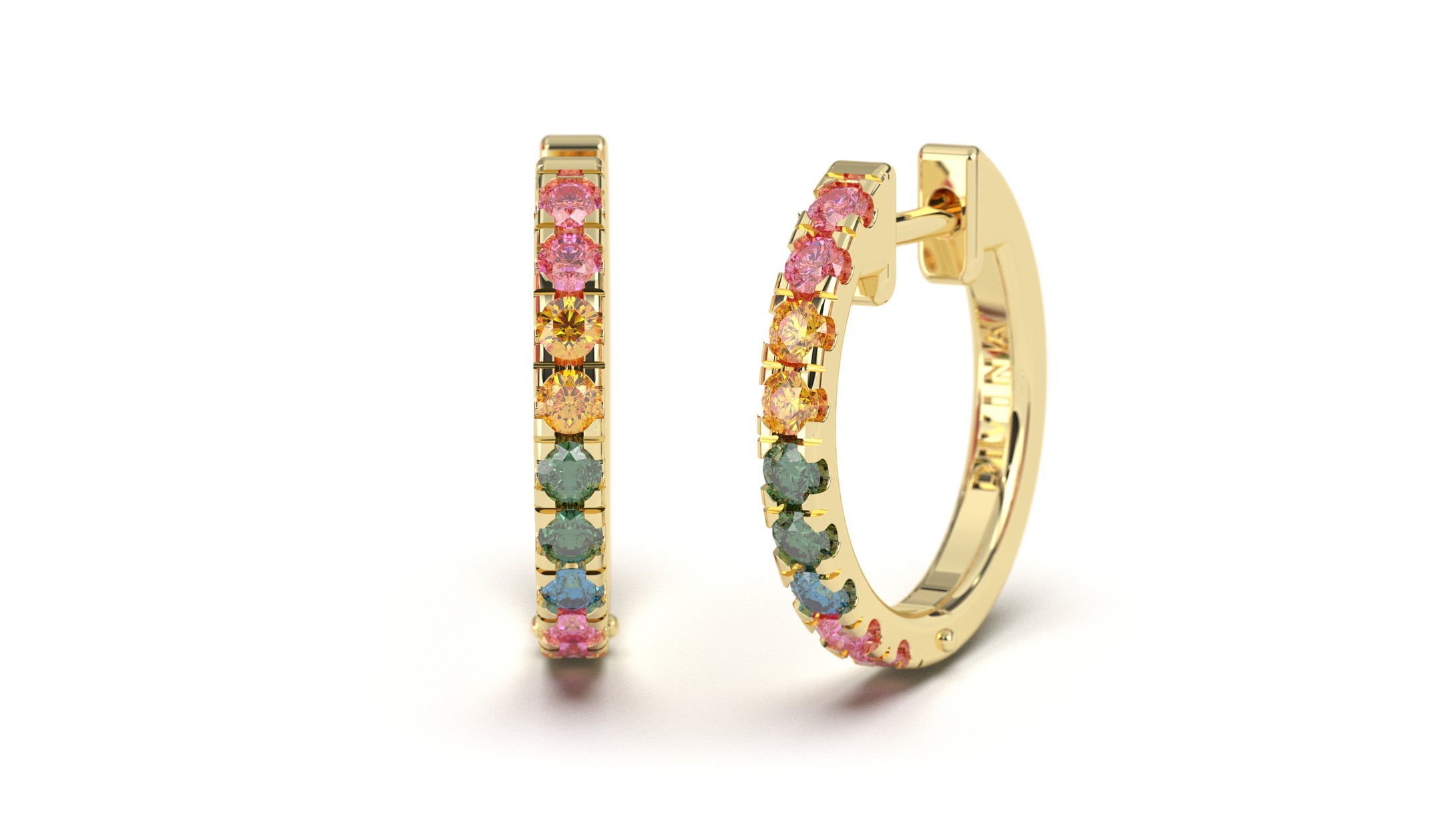 Huggie Earrings with Multi-Colored Round Sapphires | Kaleidoscope Harlequin I