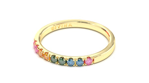 Nine Stone Ring with Multi-Colored Round Sapphires | Kaleidoscope Harlequin II