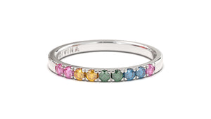 Nine Stone Ring with Multi-Colored Round Sapphires | Kaleidoscope Harlequin II