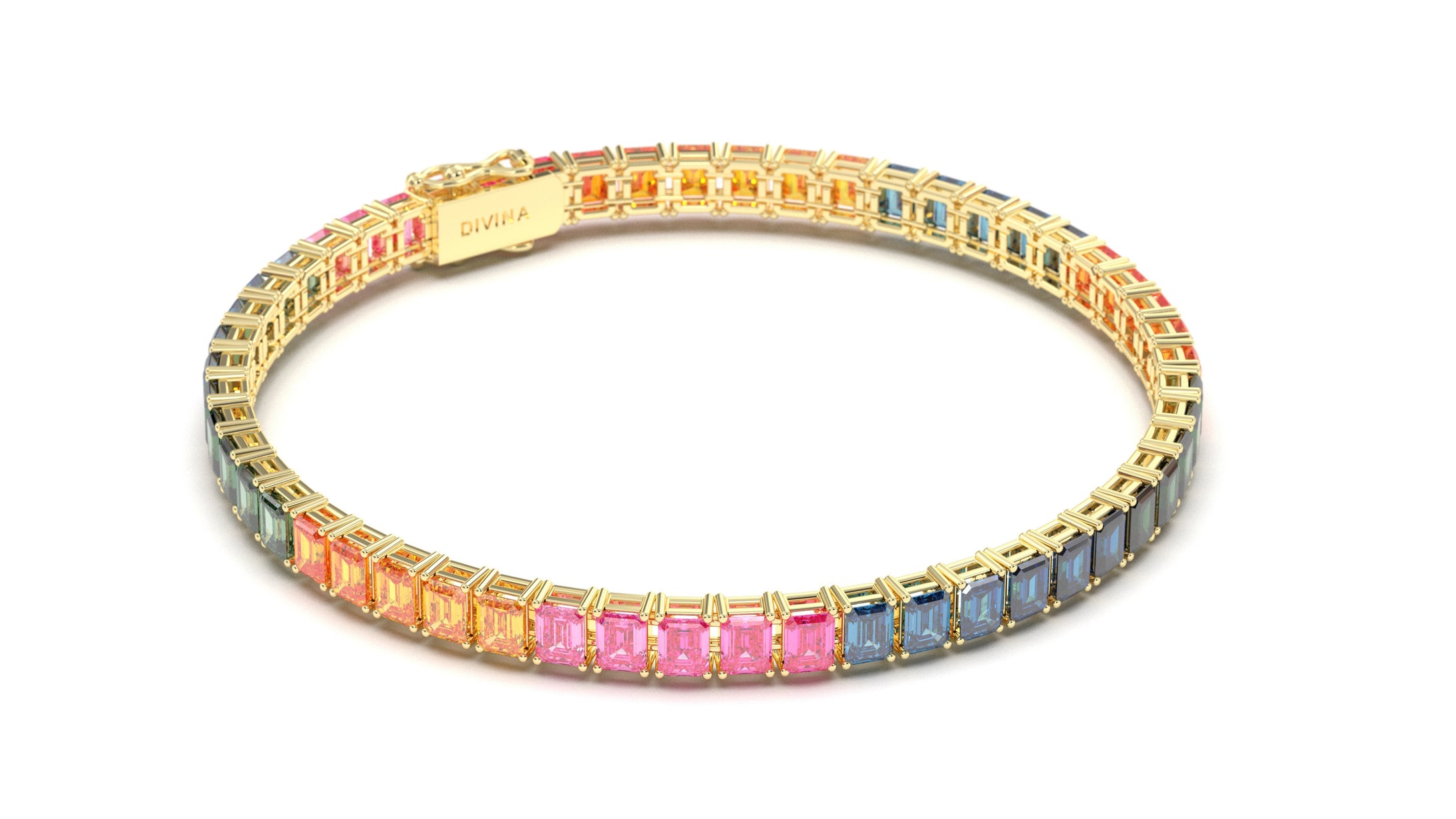 Tennis Bracelet with Octagon Multi-Color Sapphires | Kaleidoscope Jazzy III
