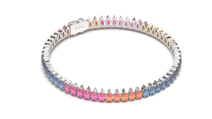 Tennis Bracelet with Pearshape Multi-Color Sapphires | Kaleidoscope Jazzy V