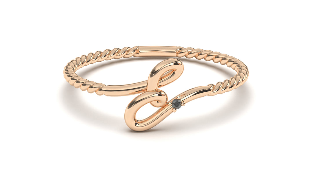 Braid Style Ring with Single Round Black Diamond | Knots Loop II