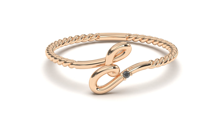 Braid Style Ring with Single Round Black Diamond | Knots Loop II