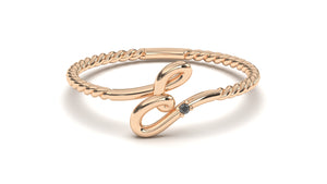Braid Style Ring with Single Round Black Diamond | Knots Loop II
