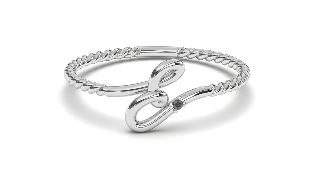 Braid Style Ring with Single Round Black Diamond | Knots Loop II